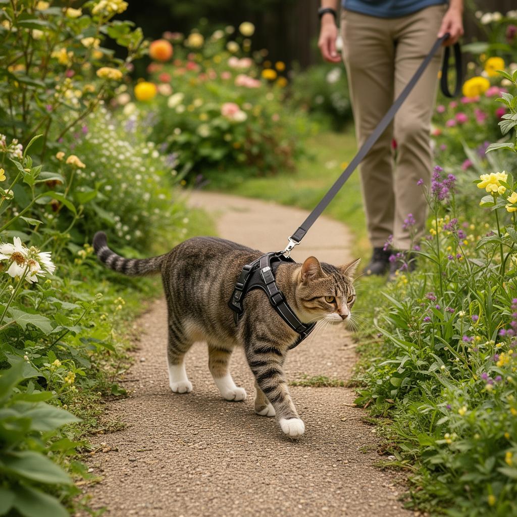 Walk with harness and leash